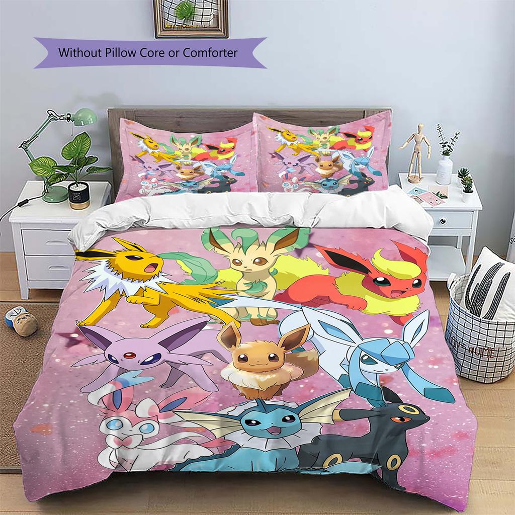 Cute Eevee Duvet Cover & Pillowcases, Pokemon Fan Cozy Bedding, Great Gift.chl