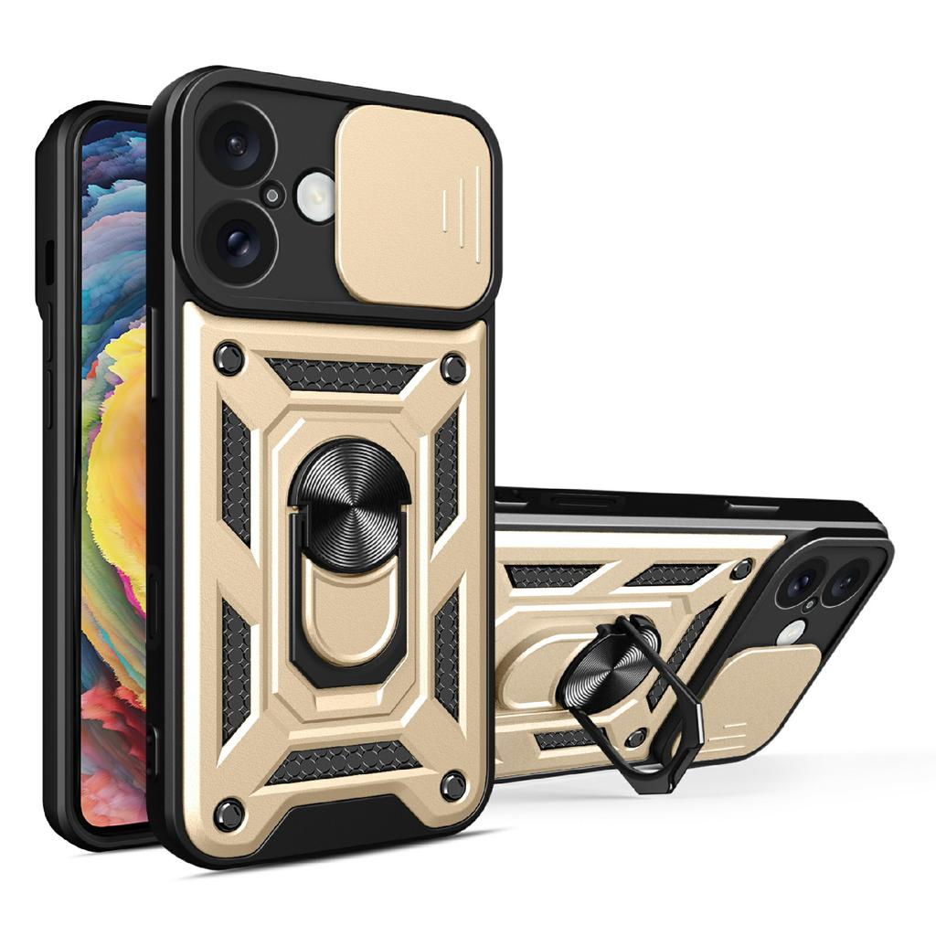 AMORUS Kickstand Case for iPhone 16 PC+TPU Phone Cover with Camera Lens Slider