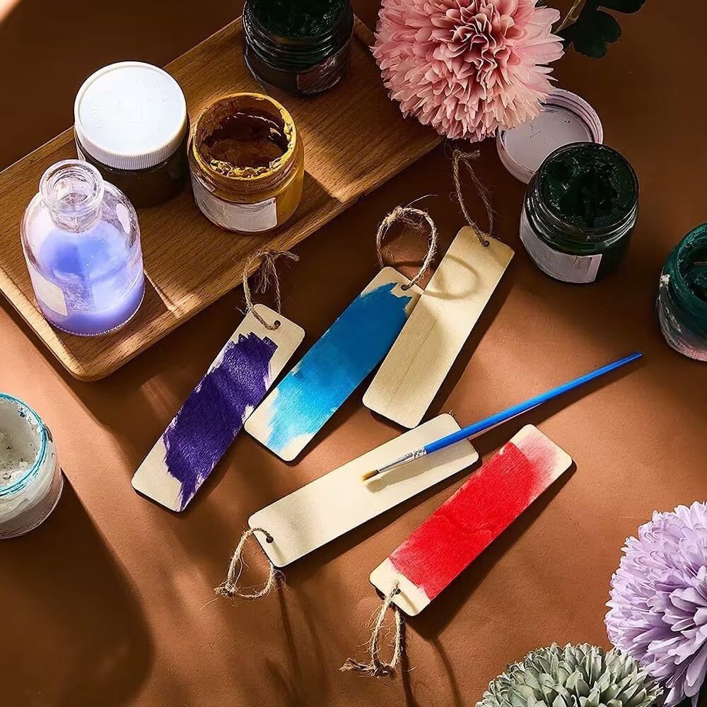 Rectangle Wood Crafts DIY Blank Hanging Wooden Tag Ornaments with Ropes for Wedding Birthday Christmas Party Decoration Home DIY