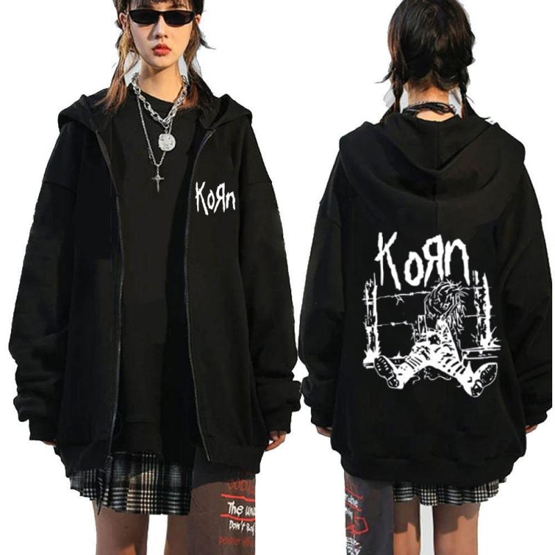 Korn Rock Band WORLD TOUR Куртки на молнии Металлическая музыка Мужские толстовки Негабаритные уличная одежда в стиле хип-хоп Толстовки на молнии Топы в стиле панк Y2K
