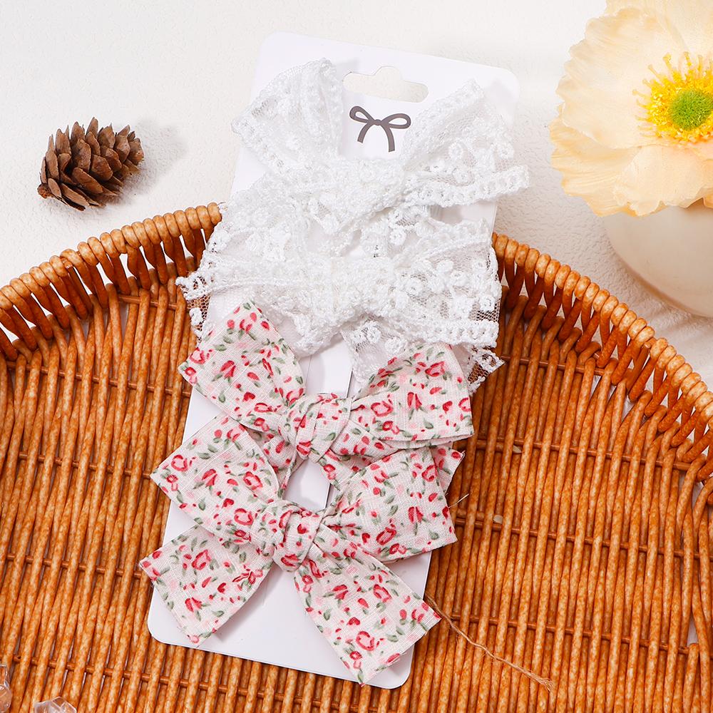 4Pcs New Lace Mesh Bow Hair Clip Hair Ring Hair Clips for Kids Fashion Headdress No Harm To Hair Baby Hair Accessories Gift