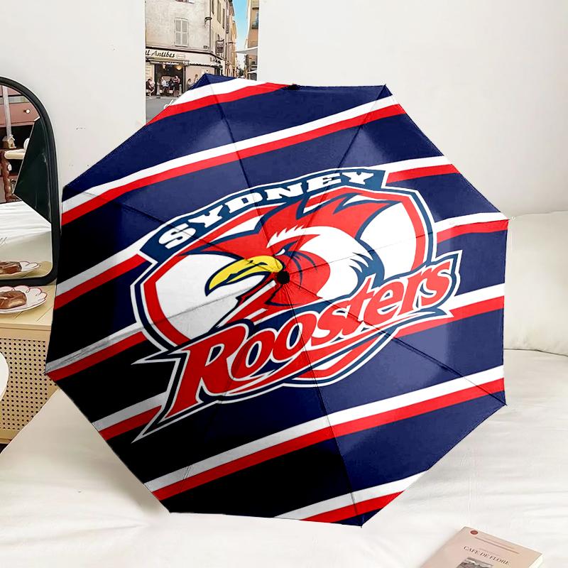 Sydney Roosters Team Spirit Automatic Folding Umbrella - 8-Rib Travel Umbrella with Auto Portable Case, Ideal Gift for Birthdays