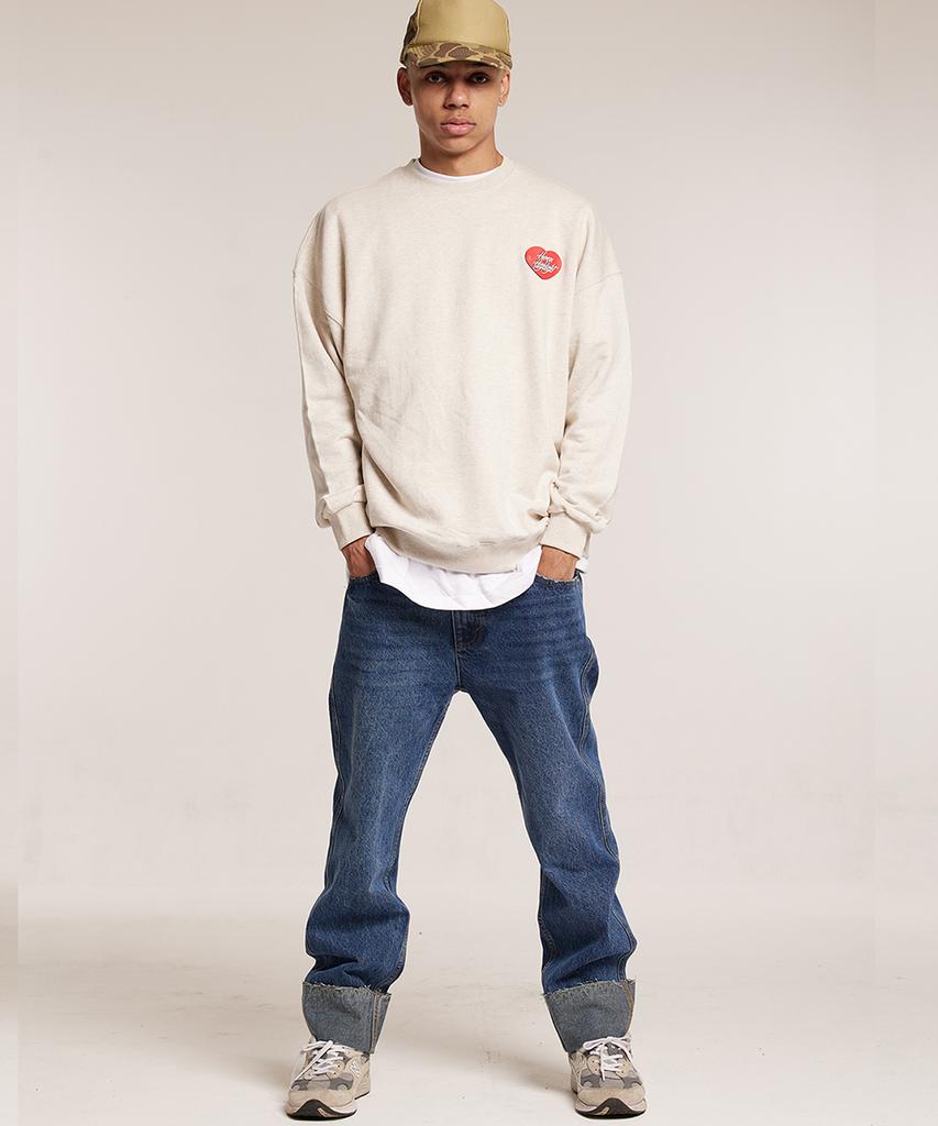 CREAM SODA LAB Human Highlight Sweatshirt Small Heart Oatmeal Red