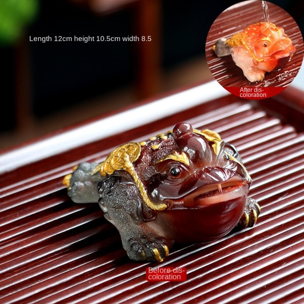 Red Golden Toad Tea Pet Resin Lucky Water Tea Pet Cute Color Changing Tea Pet Tea Table Decoration