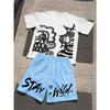 2026 Summer New Short-Sleeved Set with 3D Animated Pattern Print for Street Casual Fashion with Breathable Suit
