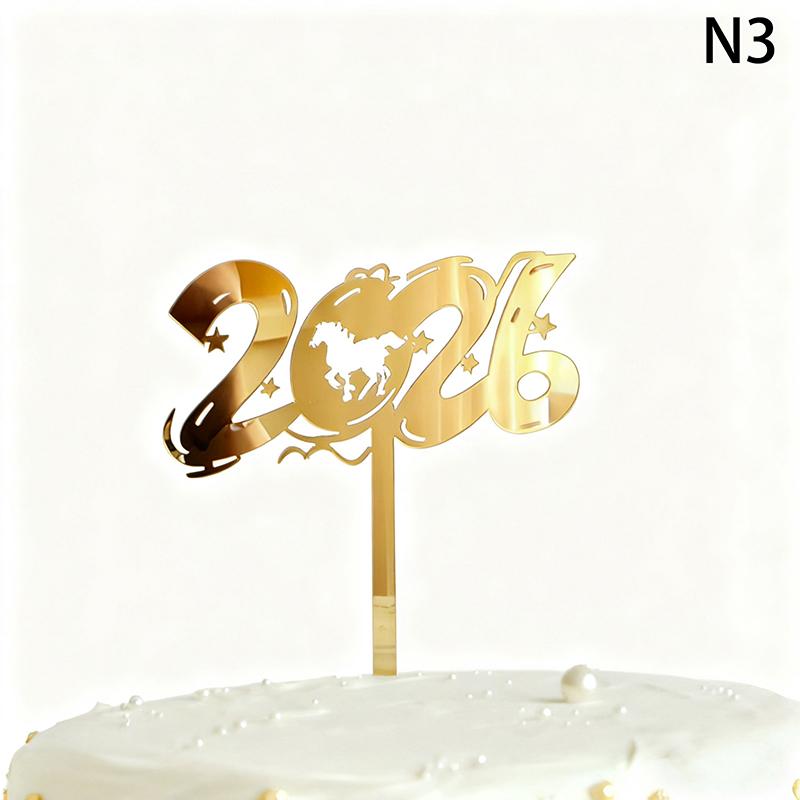 2026 С Новым годом Украшение для торта Золотой акриловый флажок для десерта Детский новогодний рождественский подарок Украшение для торта Принадлежности для выпечки