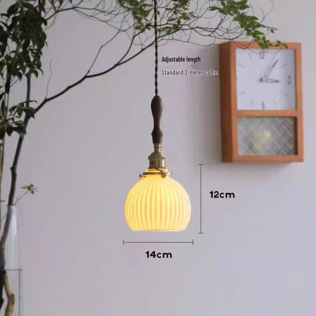 Vintage Walnut & Brass Glass Pendant Light for Bar, Counter, or Bedroom