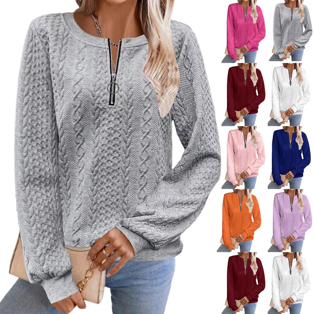 Женская Мода С Длинным Рукавом Однотонный Повседневный Воротник Молния Длинный Рукав Толстовка