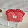 with Zipper Cosmetic Cases Plaid Pattern Toiletry Organizer Sweet Ruffle Makeup Bag  Girl