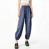 Women Casual Cotton And Linen Solid  Elastic Waist Long Straight Pants