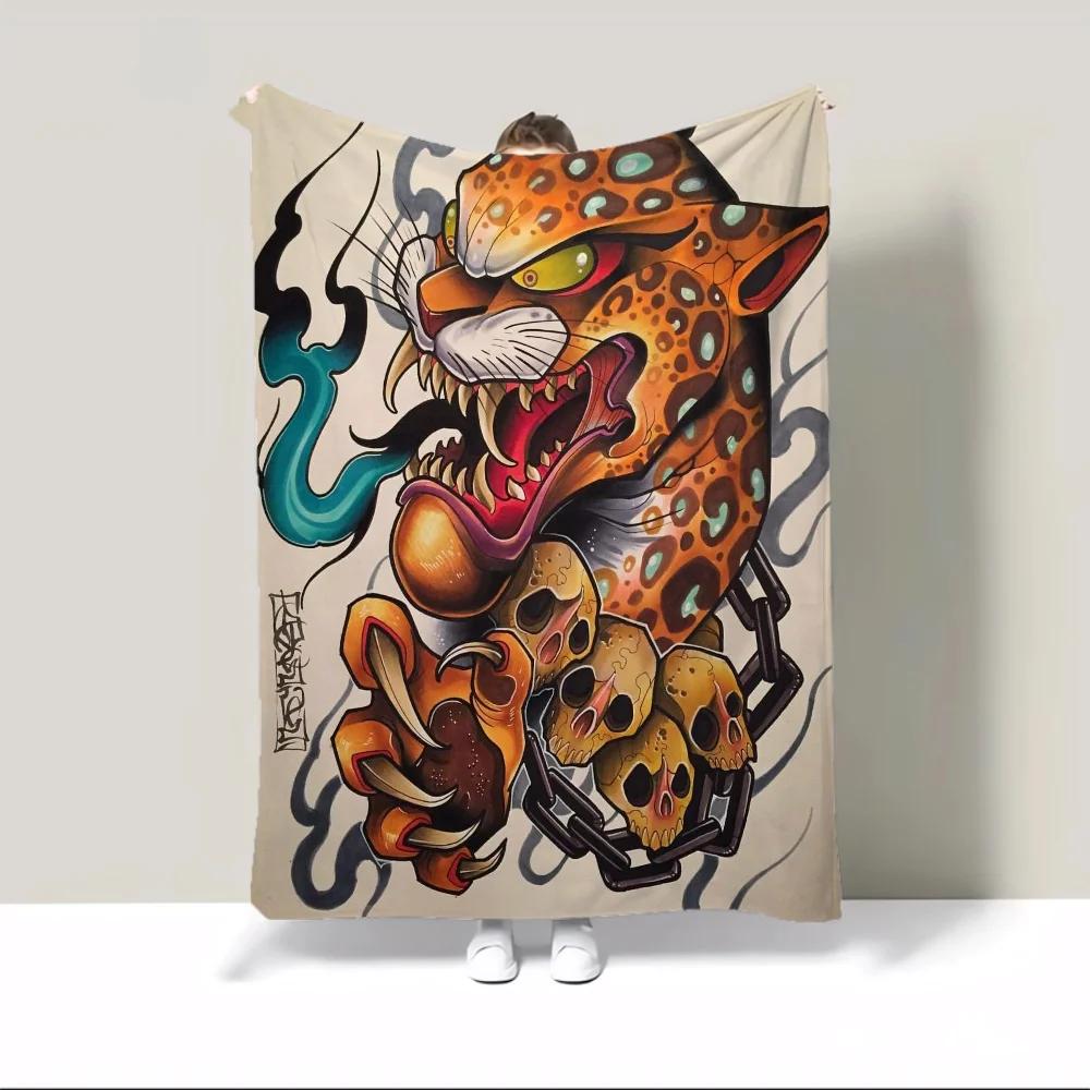 New School Tattoo Fluffy Soft Blankets Characters Funny Blanket Throw Decorative Sofa Blanket Oversized 200x300 Luxury Bedding