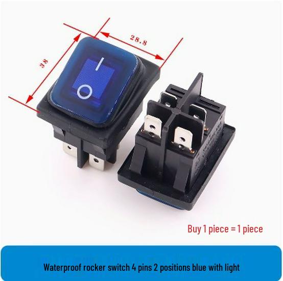 Waterproof 3-Position Rocker Switch KCD4, 4/6 Pins with Light, Anti-Collision Copper Pins, Boat-Style.