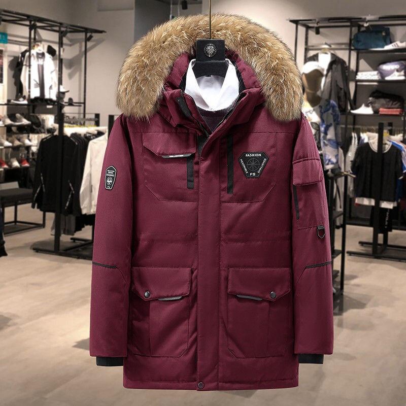 Down Jacket Men's Short Men's Mid-length Winter Outdoor Thickened Fur Collar Jacket Japan Korea