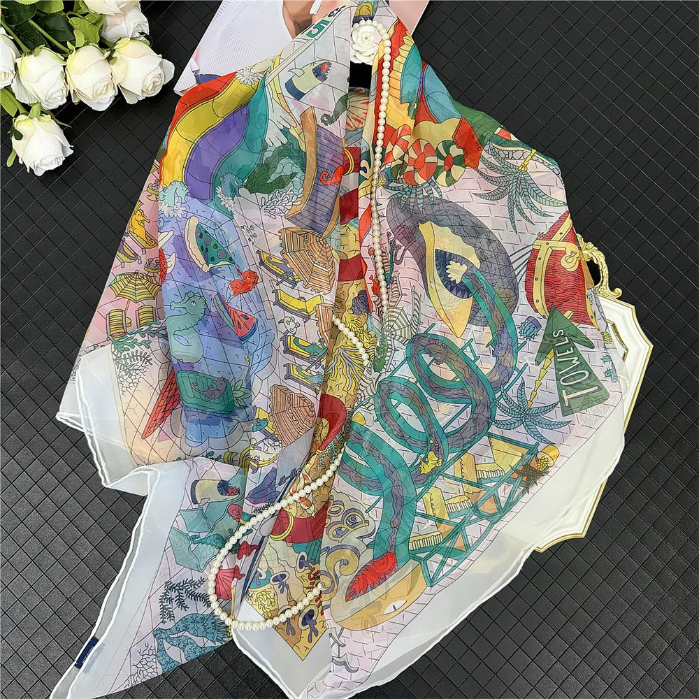 POBING Silk Cashmere Scarf Women Hand Rolled Shawls Fashion Printed Square Scarves Wraps Lady Bandana Big Hijabs Female Foulards
