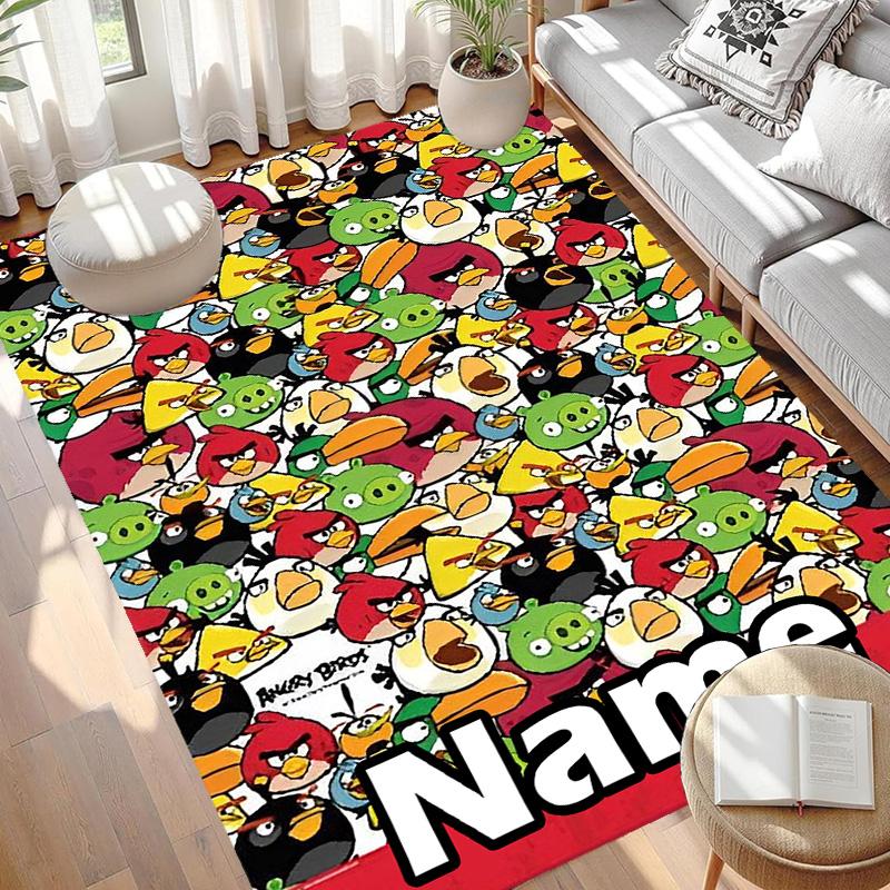Custom Name Personalized Angry Birds Print Carpet, Versatile Home Decor Rug, for Playroom, Apartment, Balcony, Entryway, Hallway Gift