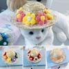 Pet Sombrero Straw Hat Mini Dog Sun Protection Hat with Flower Adjustable Hawaii Sun Bucket Cap Summer Beach Hat for Small Medium Dogs Cats