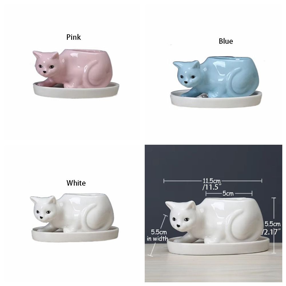 With Tray Cat Flower Vase With Drainage Hole Kitten Vase Container Ceramic Flower Pot Bonsai