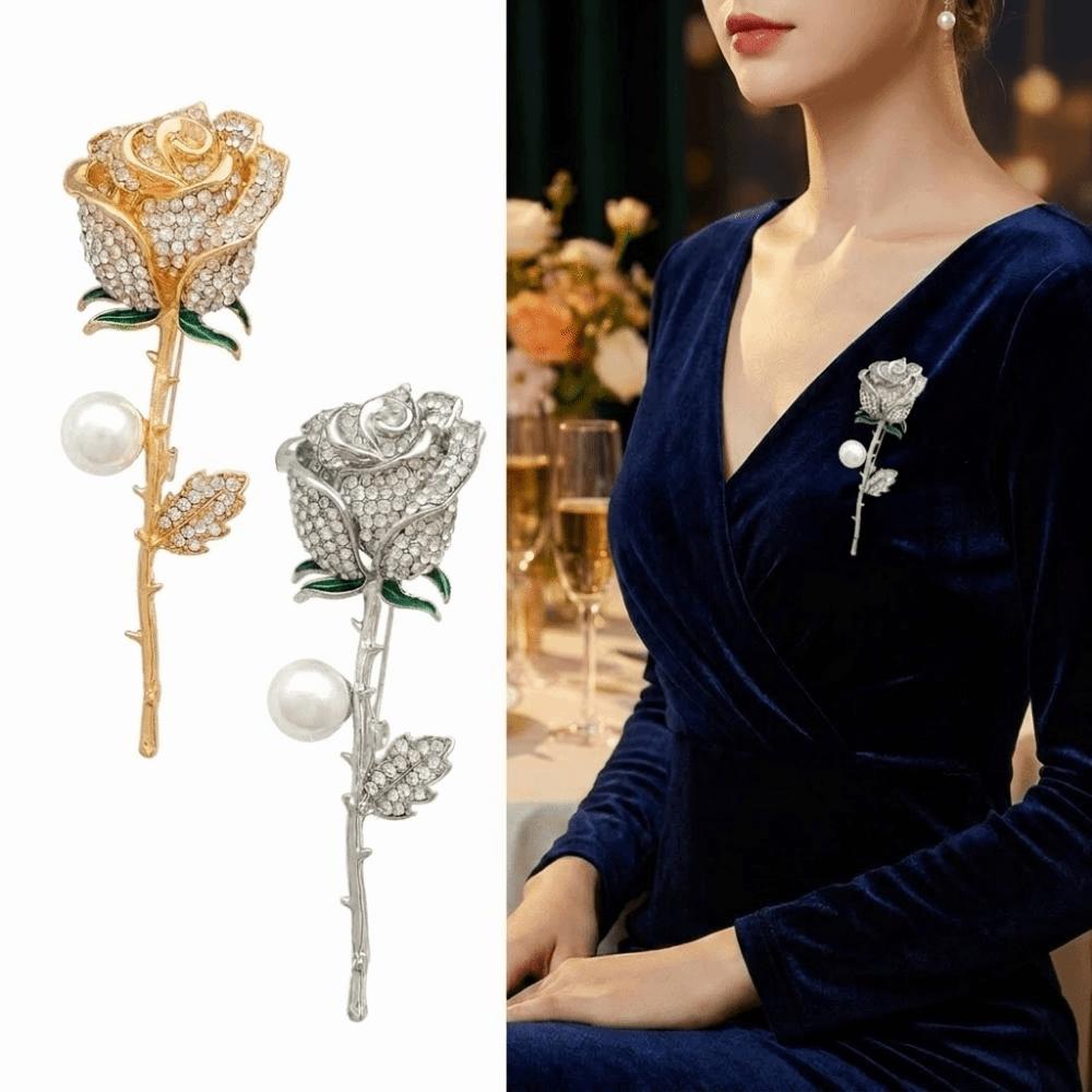 Fashion Alloy Rose Brooches Anti Fading Sparkling Flower Brooches Full Diamond Rhinestone Brooches Jewelry Gifts