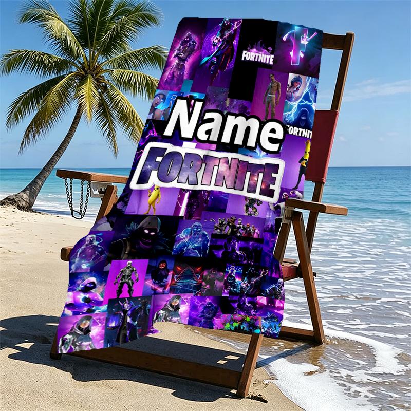 Custom Name Personalized Game Fortnite Print Beach Towel, for Trip Camping Beach Party Home Decor, Birthday Gift for Family & Friends