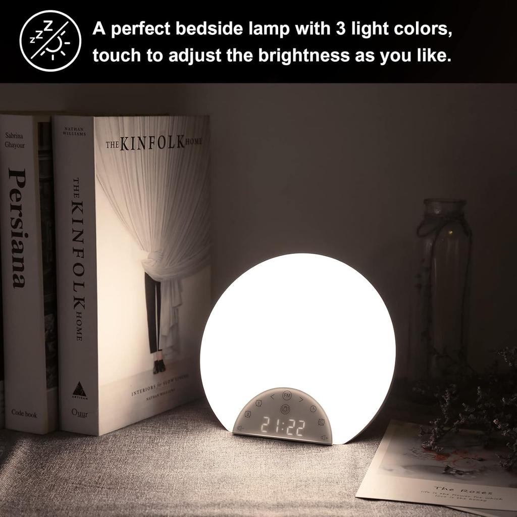 Будильник ANTDALIS с имитацией рассвета, световой будильник для детей, взрослых, крепко спящих, с двойным будильником, функцией повтора сигнала, помощник для сна с 7 звуками природы для спален