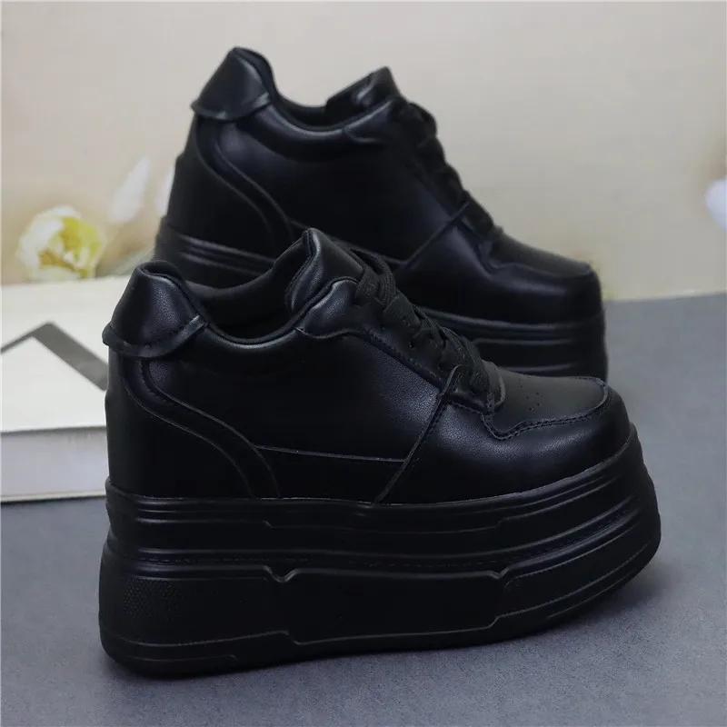 Мода 12 см Микрофибра Натуральная кожа Женские Повседневные Платформа Танкетка Весна Вулканизированные Блестящие Массивные Кроссовки Осень Модная Обувь