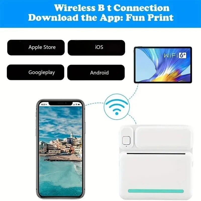 C19 MINI Print Портативный термопринтер Карманный фотопринтер Термальный принтер этикеток 58 мм Печать Беспроводная связь Bluetooth Android IOS