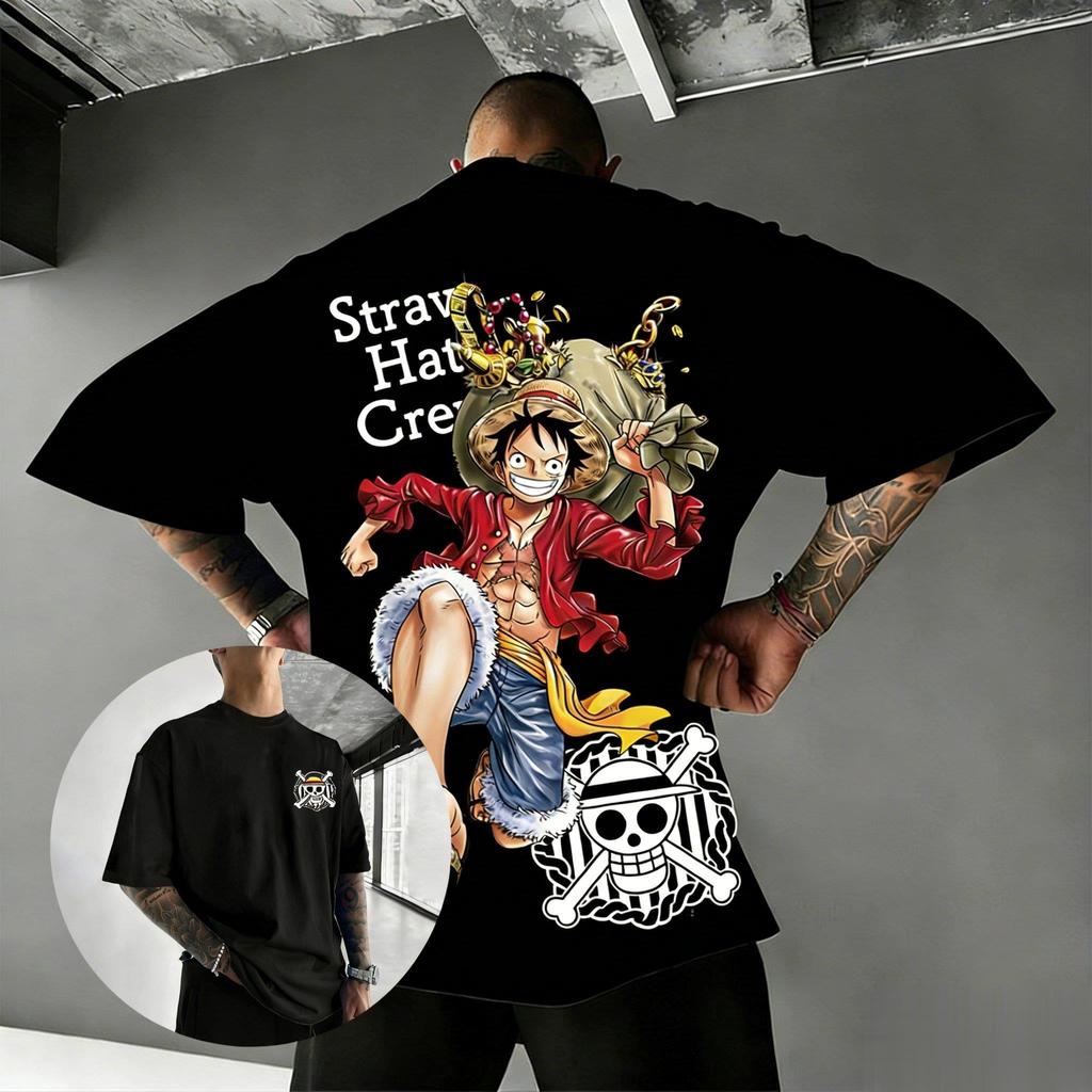 One Piece TShirt Men Summer Luffy Straw Hat Pirates Treasure Graphic Short Sleeve Oversized Streetwear Loose Fit Anime Fan Top