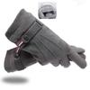 Men's Winter Suede Fleece Warm Finger Gloves Outdoor Thickened Driving Buckle Ski Male Touch-Screen Mittens