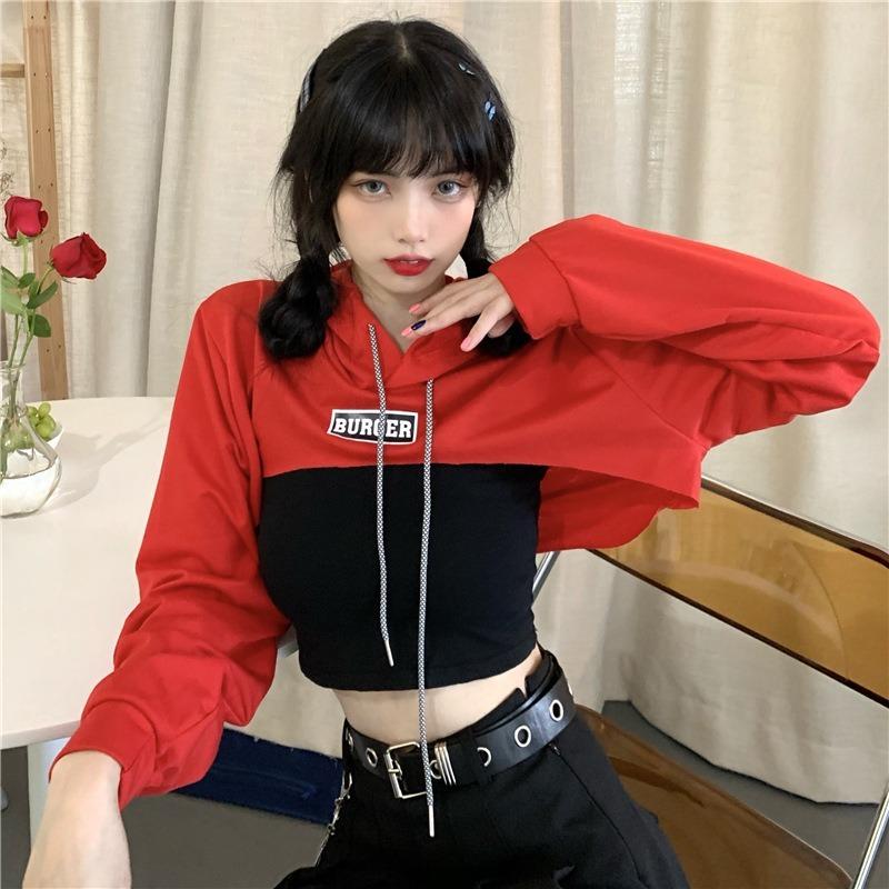 High Waist Shirt Hoodies Women's Hooded Loose Short Cropped Long-sleeved Jazz Blouse Thin Hooded Clothing