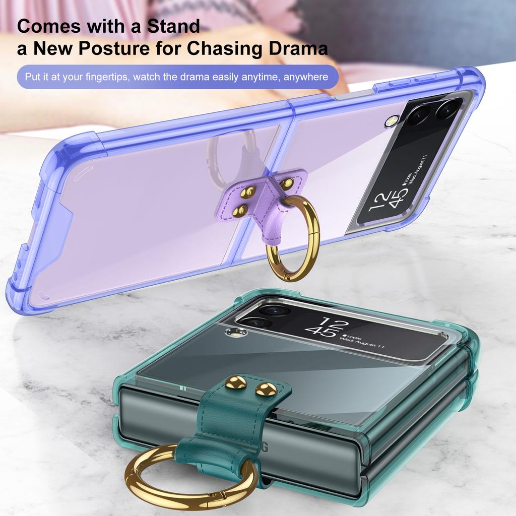Drop Protection Clear Finger Ring Case For Samsung Galaxy Z Flip 3 5g Flip3 Non -Fingerprint Cover Fundas
