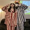 Spring & Autumn Striped Couple Pajamas - Long Sleeve, Loose Fit, Wearable Outdoors