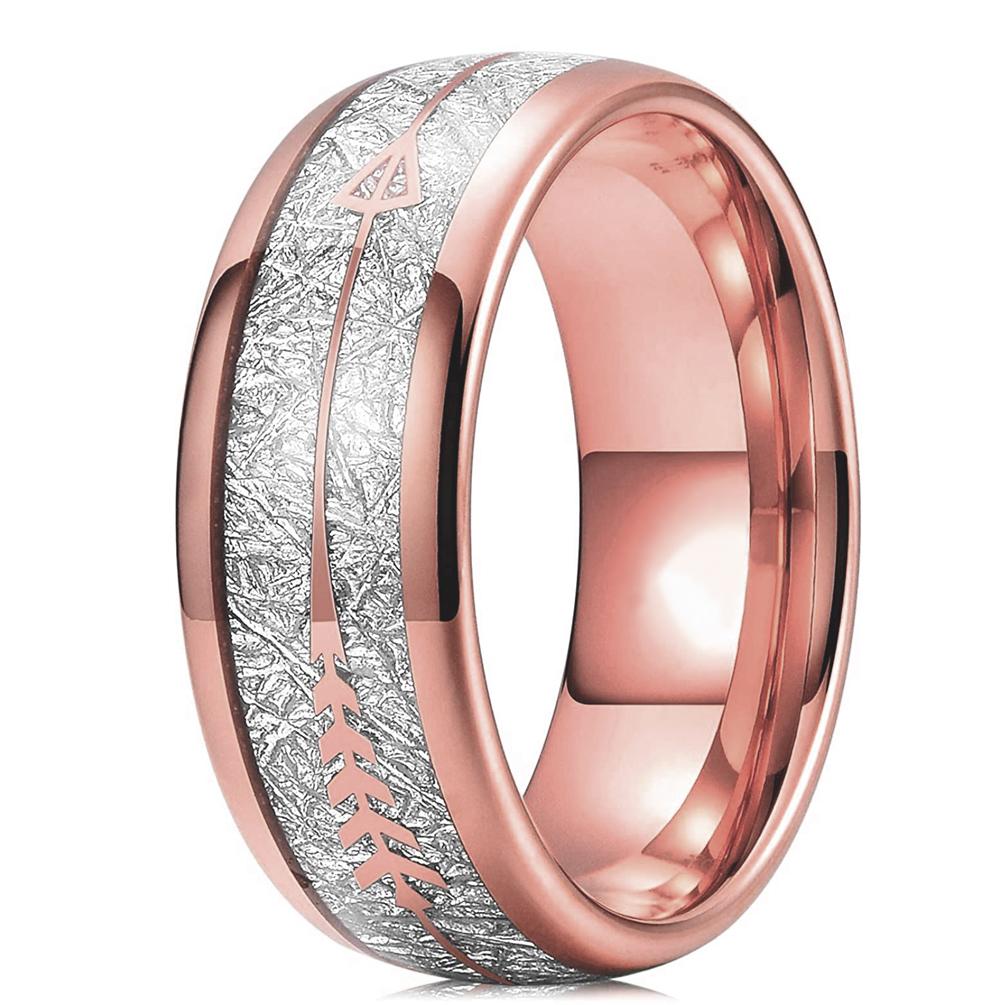 Fashion 8mm Rose Gold Color Tungsten Wedding Arrow Ring For Men Vintage Meteorite Pattern Engagement Steel Ring Men Wedding Band