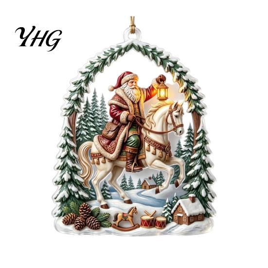 Holiday Hanging Decorations Santa Riding Horse Christmas Ornament, Acrylic Pendant with String, Gift for Festive Tree Decor Living Room Fireplace