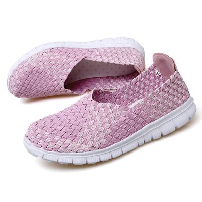 Летние мокасины, розовые пляжные прогулочные туфли, женские повседневные плетеные мягкие лоферы без шнуровки, плетеные кроссовки на плоской подошве