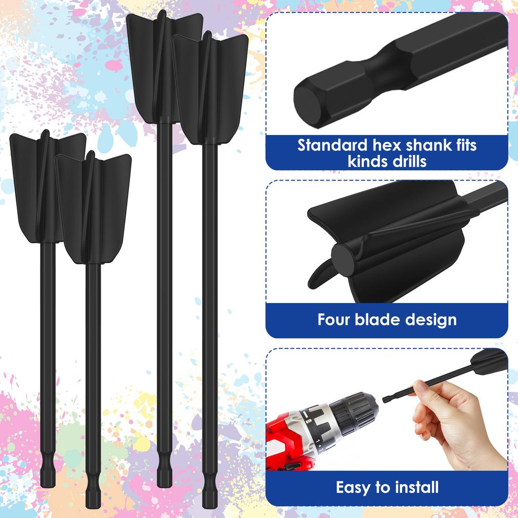 6Pcs Epoxy Mixing Stick Paint Stirring Rod Putty Cement Paint Mixer Attachment With Drill Chuck For Epoxy Resin Latex Oil Paint