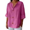 Women's Fashion Casual V-Neck Buttoned Seven-Point Sleeve Cotton T-Shirt Top