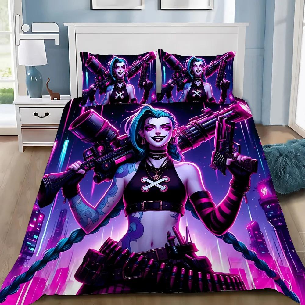 Изысканные 3D обои Arcane Jinx Игра Wild Rift Принт Постельный комплект Пододеяльник Одеяло Кровать Молодежь Девочки Мальчики Подарок