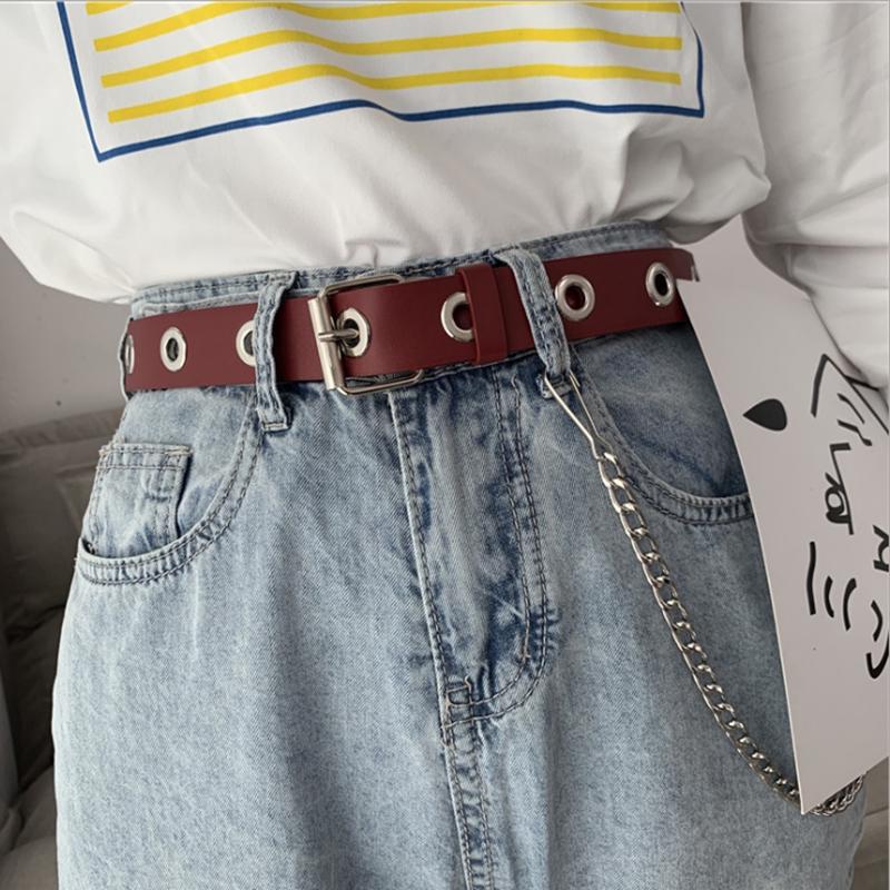 Женский регулируемый ремень с цепочкой.Материал:ПУ.Размер:105*2.8см.Цвета:Чёрный, винный красный