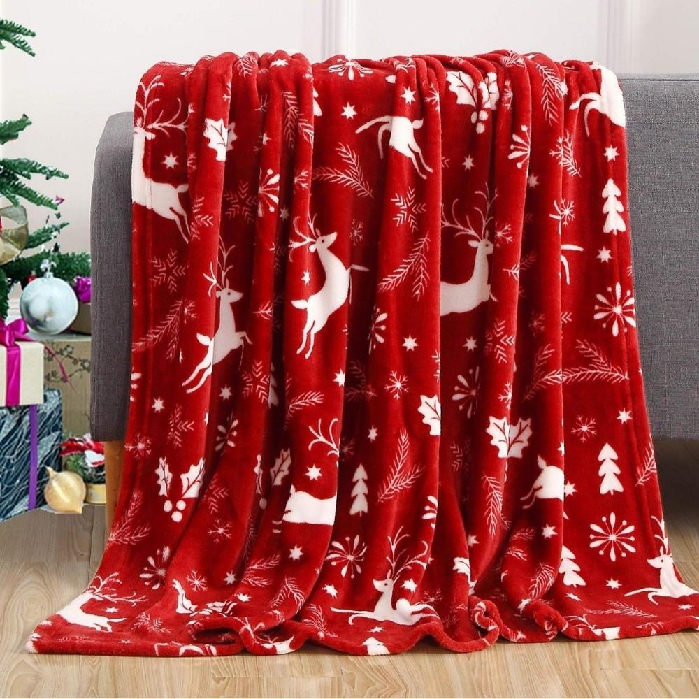 Flannel Sofa Blanket Elk Snowflake Washable Cosy Snuggle Blanket Soft Winter Warm Christmas Throw Blanket For Bed Sofa Office