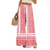 Women Summer Boho Palazzo Pants High Waist Wide Leg Floral Printing Casual Trousers With Pockets