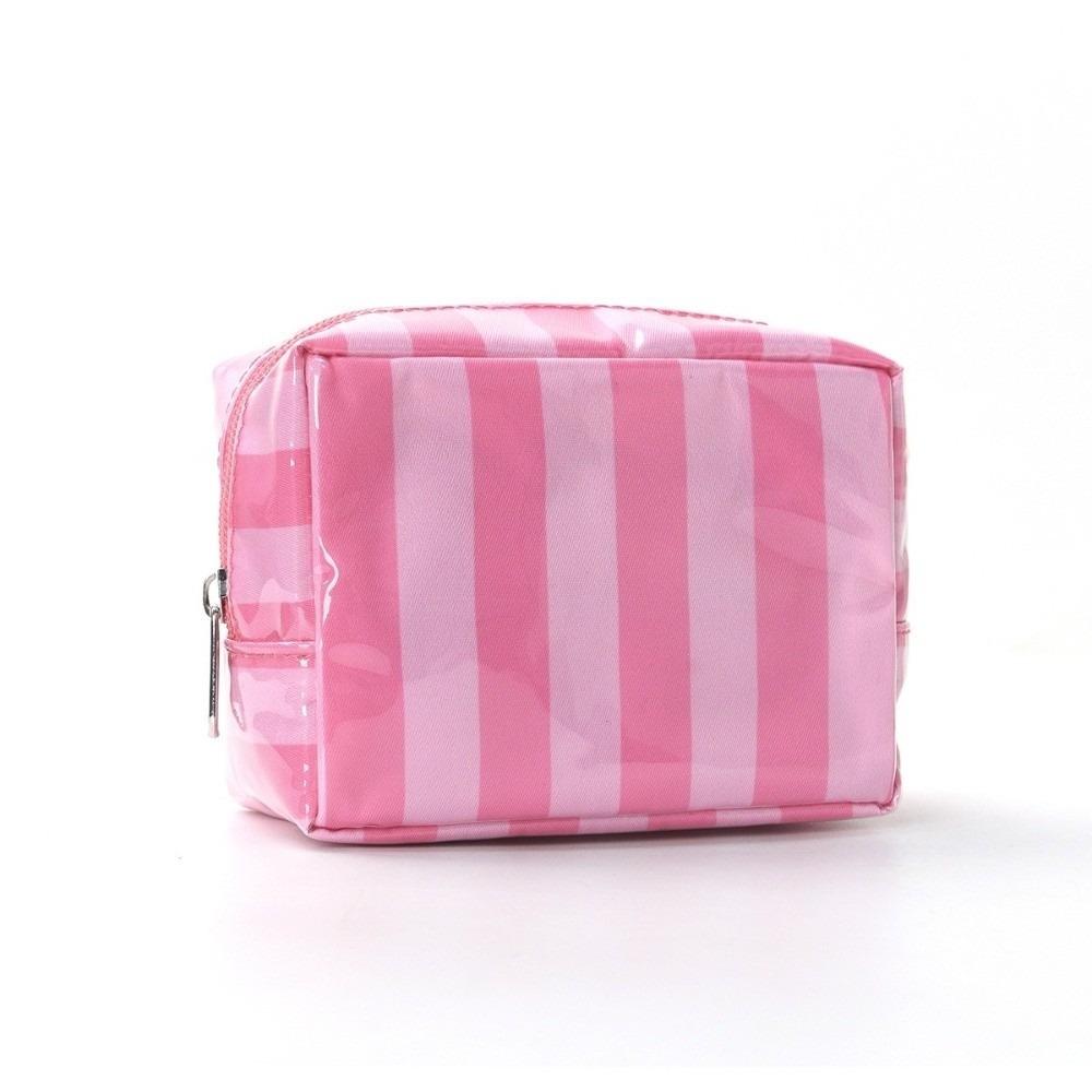 Portable PVC Striped Makeup Bag Mini Cosmetic Pouch Cute Toiletry Bag Daily Use