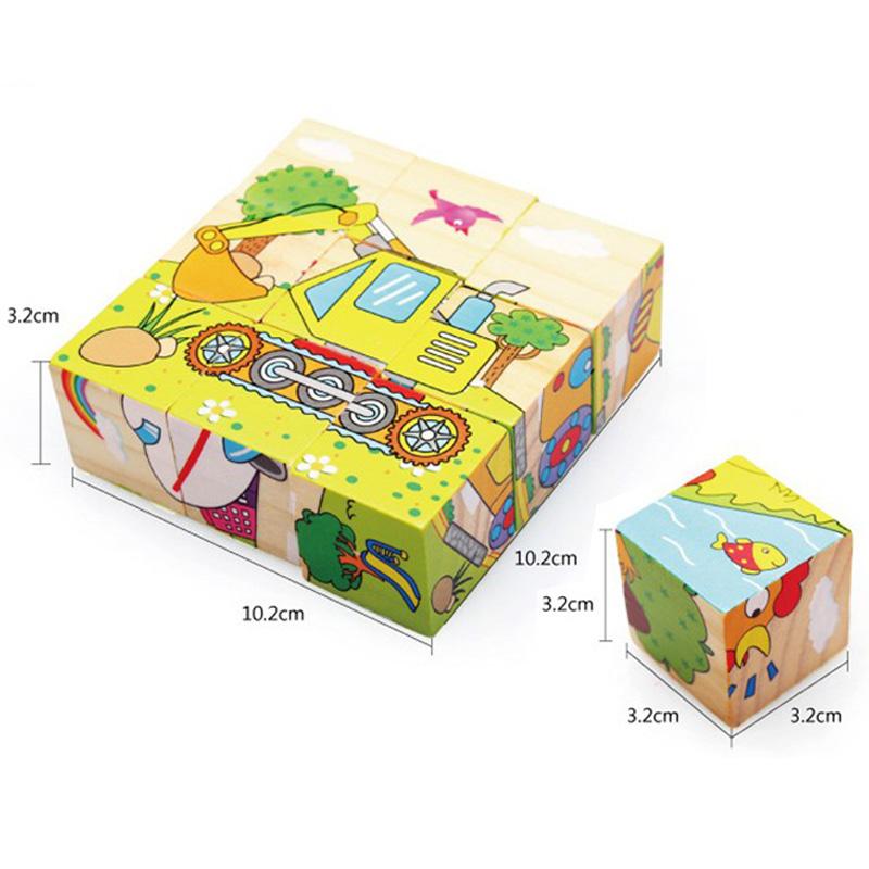 Деревянный пазл Шесть сторон раскрашены Трехмерный Пазл Транспорт Животные Строительные блоки Монтессори Игрушки для раннего развития TMZ
