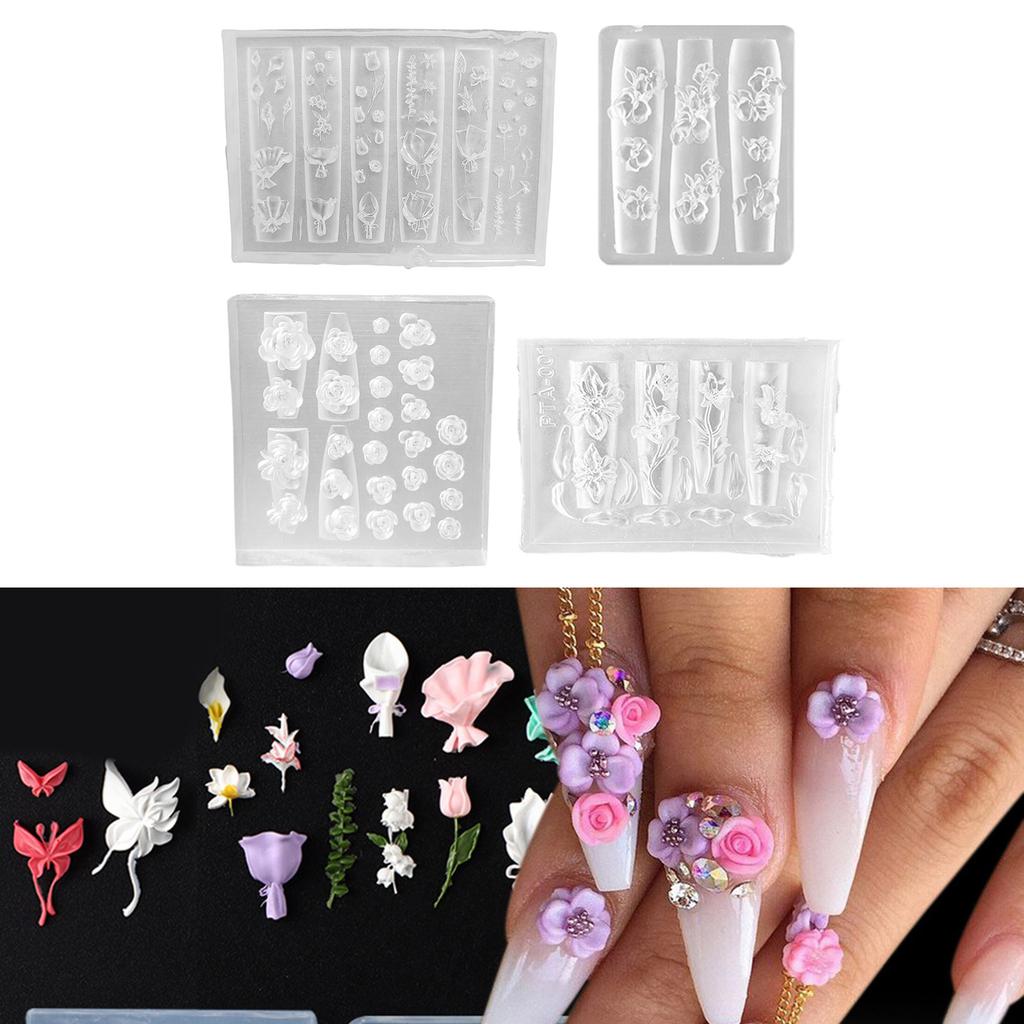 Multipurpose Nail Art Silicone Mould for 3D Designs Butterfly Flower Rose Patterns Portable for Acrylic Craft Supplies