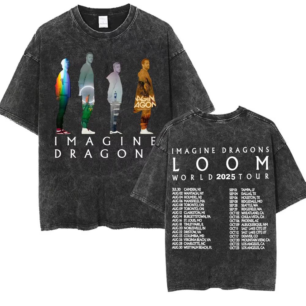 Imagine Dragons Группа Loom Tour Новый Альбом Футболки Мужские Женские Мода Хип-Хоп Стиль Ретро Стиранная Футболка Свободная Короткий Рукав