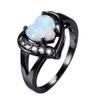 Female White Fire Opal Heart and Ring Black Gold Ring Engagement Ring