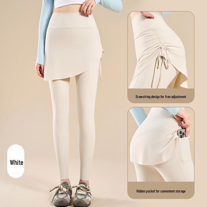 Women's High-Waist Yoga Skirt Pants with Pockets - Slimming, Anti-Exposure, Tight-Fitting, with Drawstring