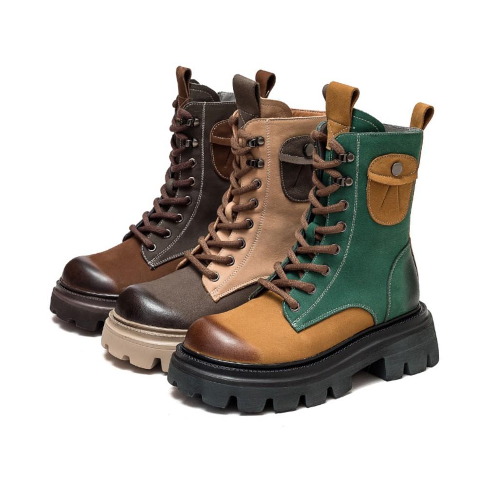 Johnature Женские ботинки из натуральной кожи, зимняя женская обувь на молнии с круглым носком, ботильоны на платформе в стиле ретро