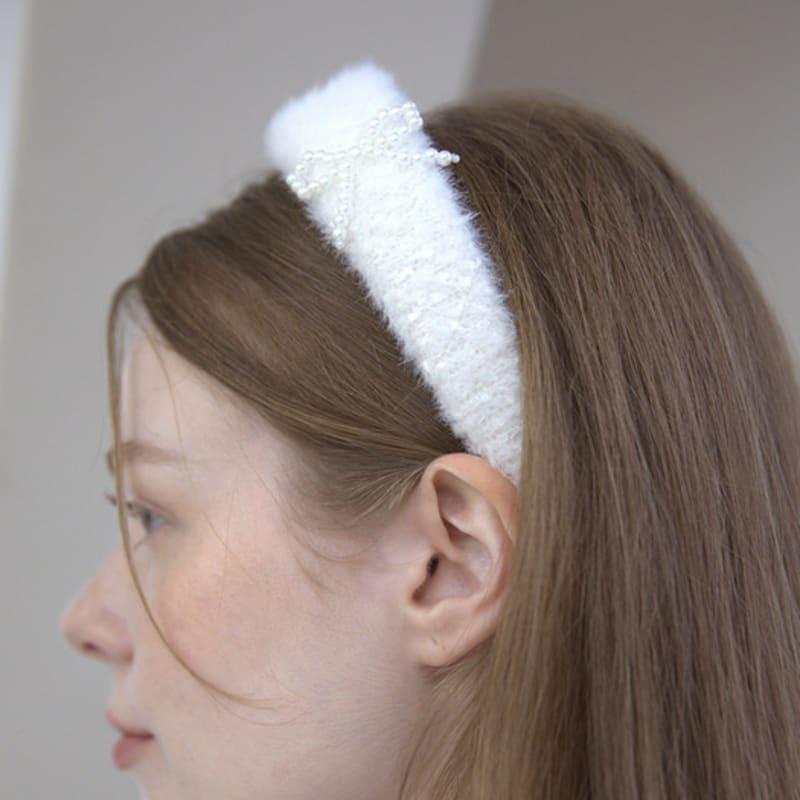 КАТТЛАЙН Лента Жемчуг Мех Повязка на голову Слоновая кость