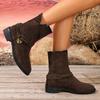 Fashion Women's Boots Fashion Chunky Retro Boots Heels Shoes Short Breathable Women's Zipper Leather Short Boots for Women Botas Mujer
