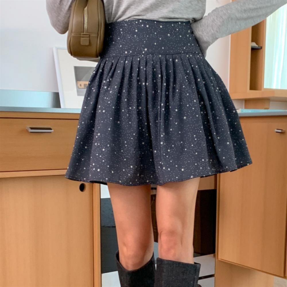 New Arrivals Open Run Women Lovely Star Pattern Banding Flare Mini Skirt